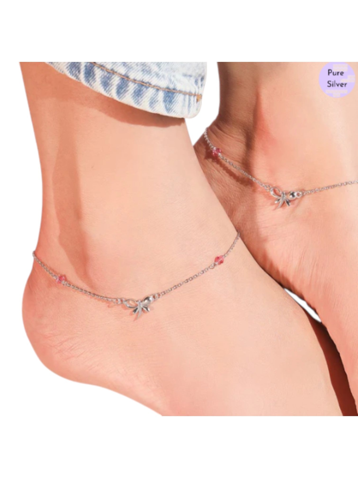 Butterfly with studded stone 925 Sterling Silver Anklets By Kesardeep Impex For Women